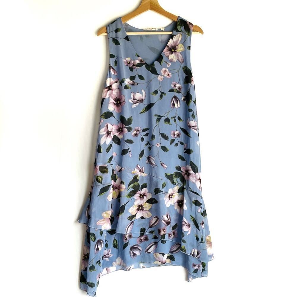 Soft Surroundings tiered sleeveless floral dress size med lilac purple flowers